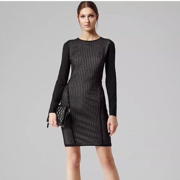 Reiss Chloe Sheer Sleeve Striped Lace Fitted Dress - Picture 1 of 10